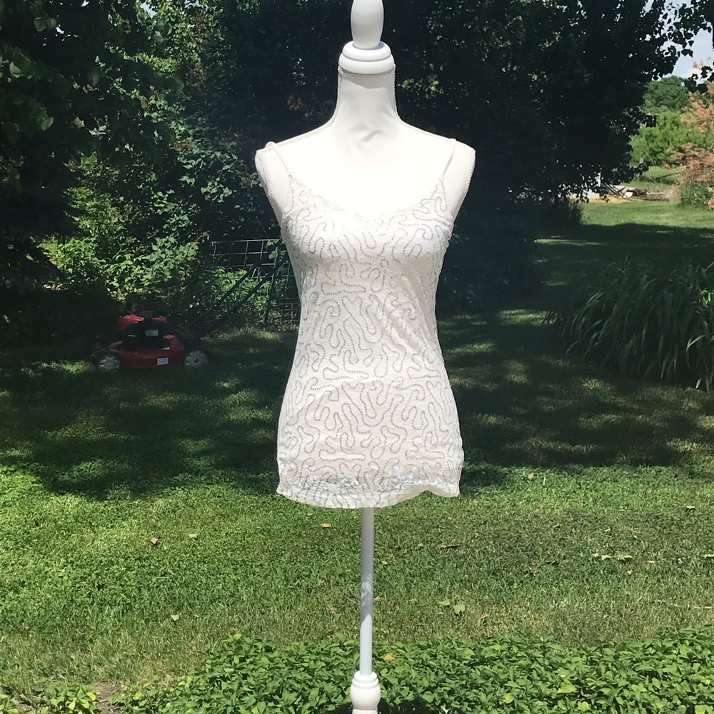 Vanity White Lace/Sequin Spaghetti Strap Tank Top